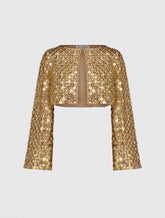 Gold Beaded Sequin Georgette Long Sleeve Cardigan